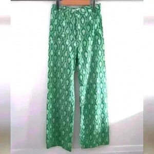 ZARA | Women's Green/White  The Ava Boho High-Waisted Cotton Straight Leg Pants